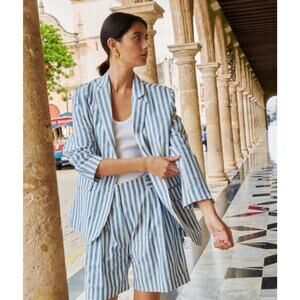 Nation LTD Beau Blazer Jacket Women Size M Striped Blue Oversized Preppy Casual